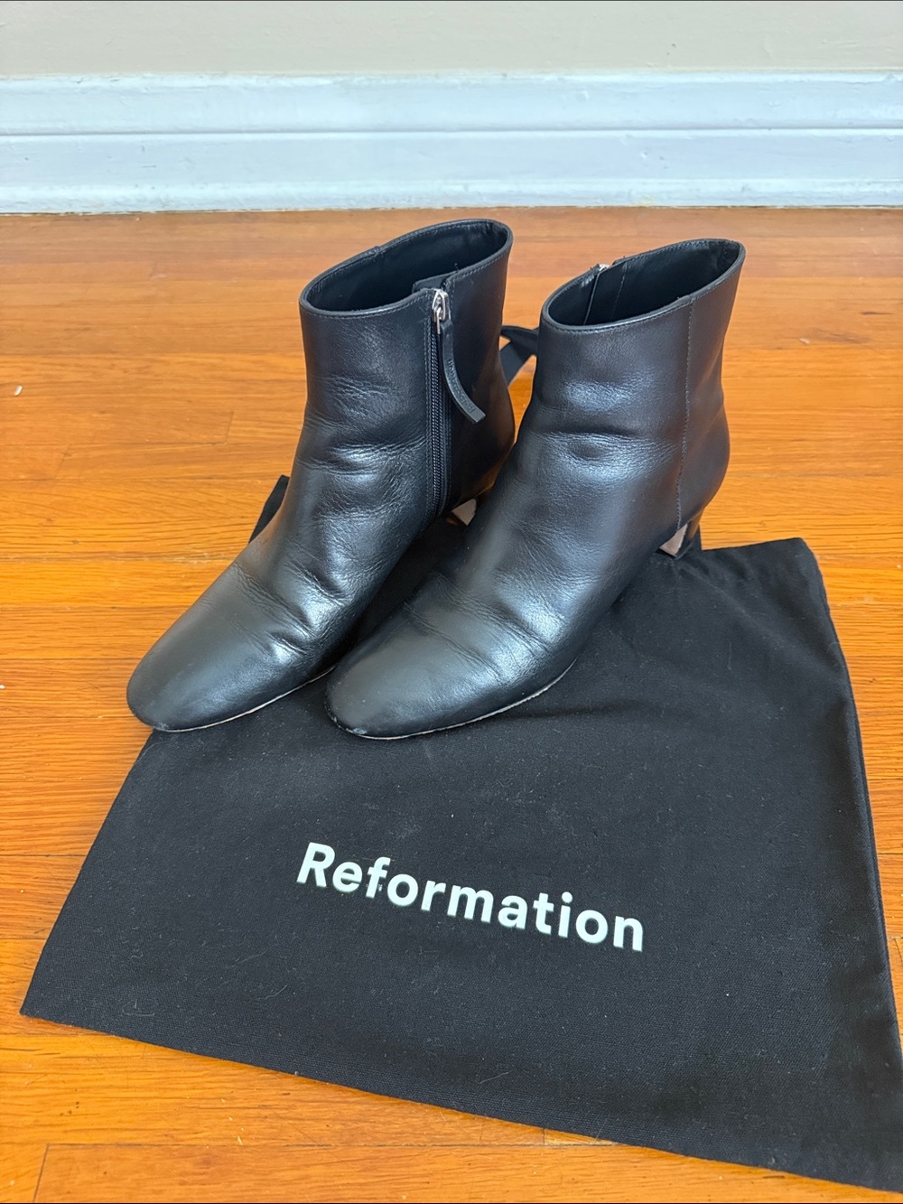 Reformation Black Leather Ankle Boots